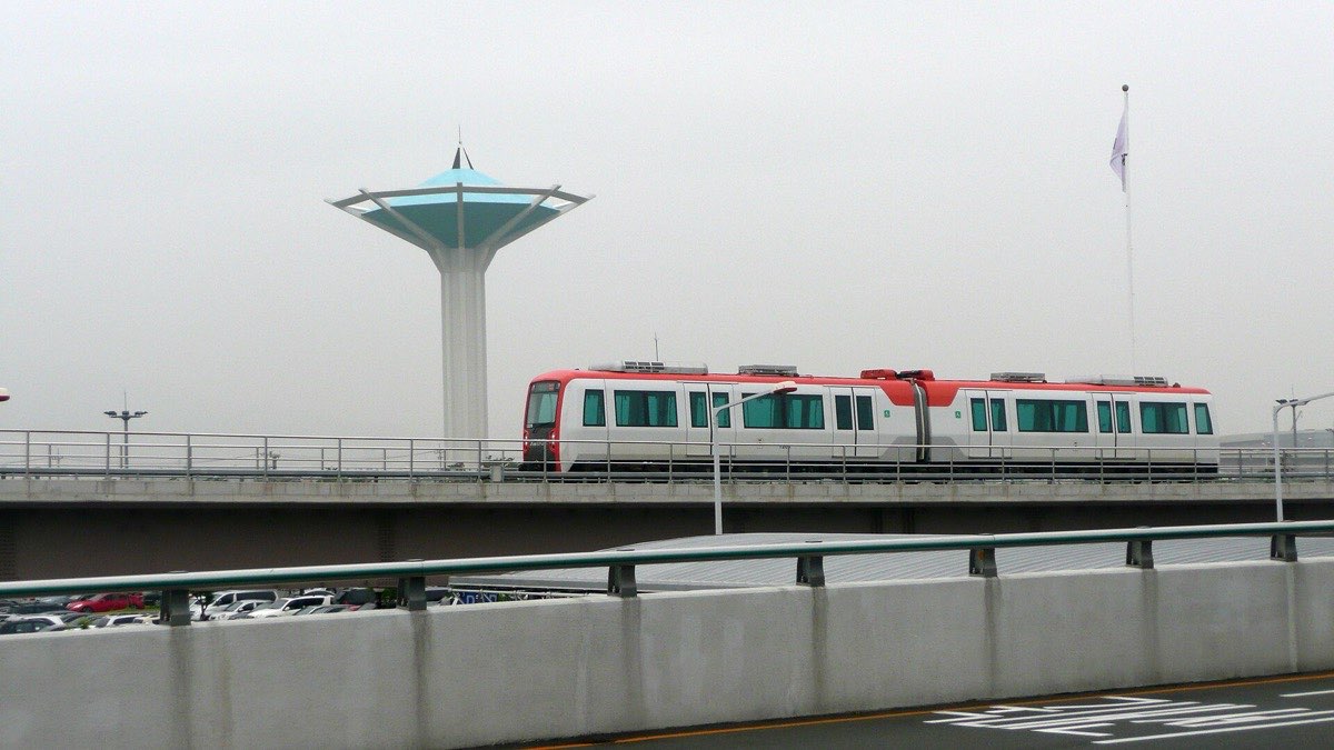 Busan-Gimhae Light Rail train near Gimhae Airport