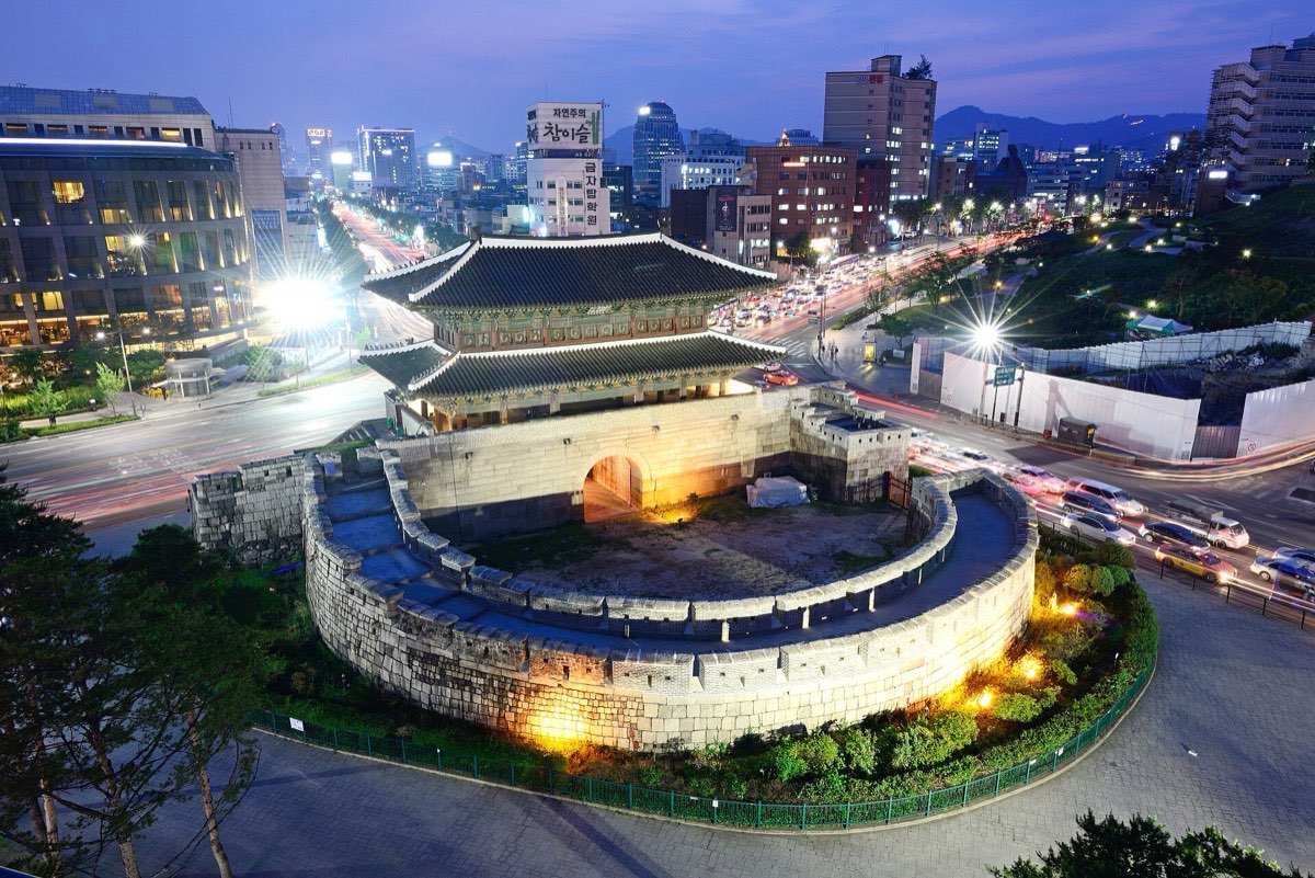 Heunginjimun, the great east gate of Seoul, lit up at night
