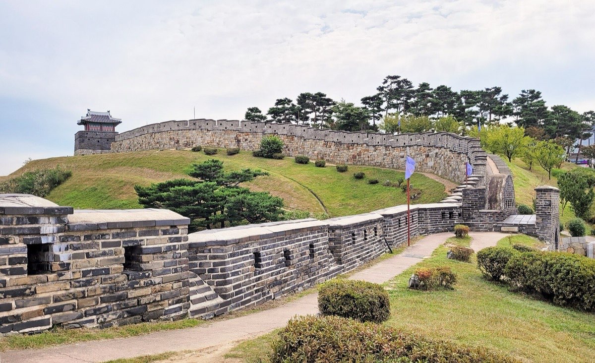 Walkway along the stone walls of Suwon Hwaseong Fortress