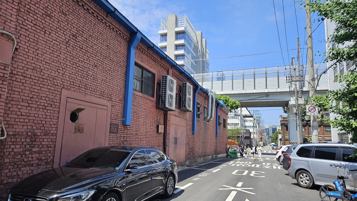 A street of old red-brick factory buildings in Seongsu-dong