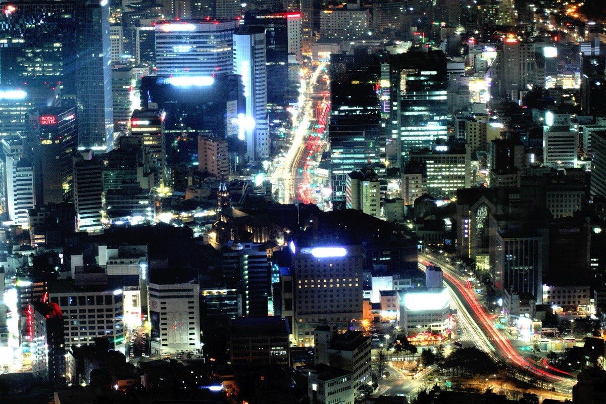 Seoul city lights at night seen from N Seoul Tower