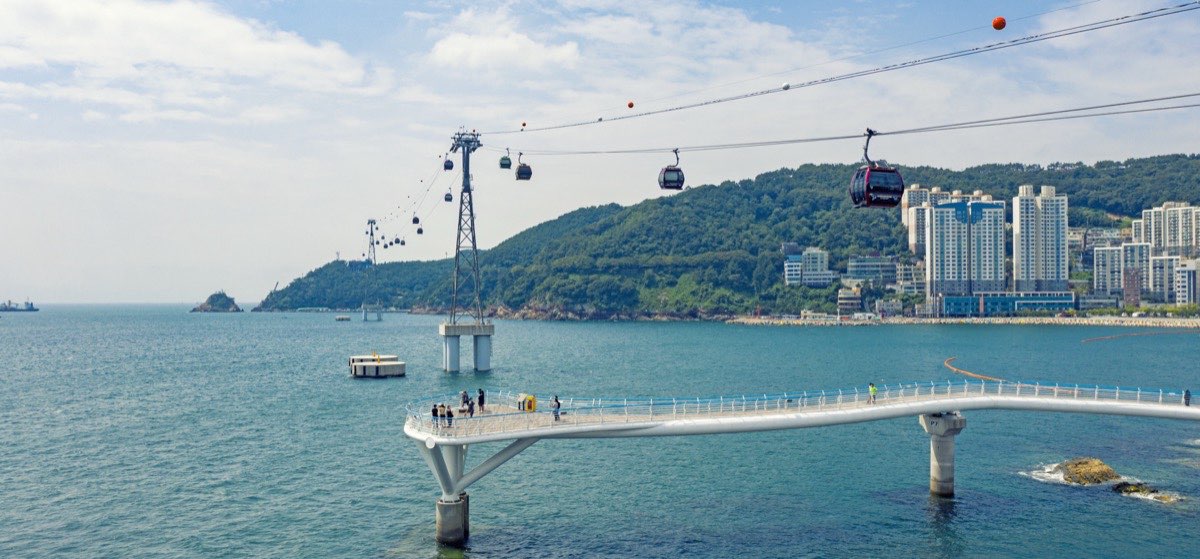 Cable cars over the sea at Songdo Beach